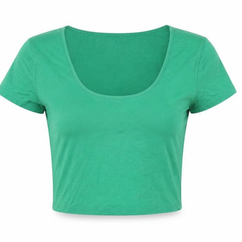 H&M Divided Women’s Green Cropped Slim Fit Scoop Neck T-Shirt Size 12