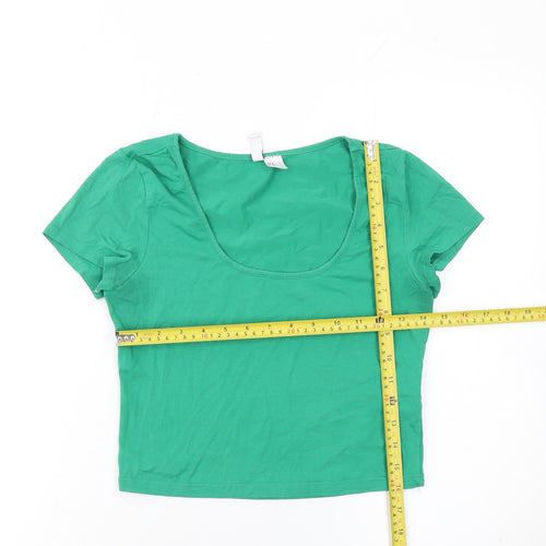 H&M Divided Women’s Green Cropped Slim Fit Scoop Neck T-Shirt Size 12