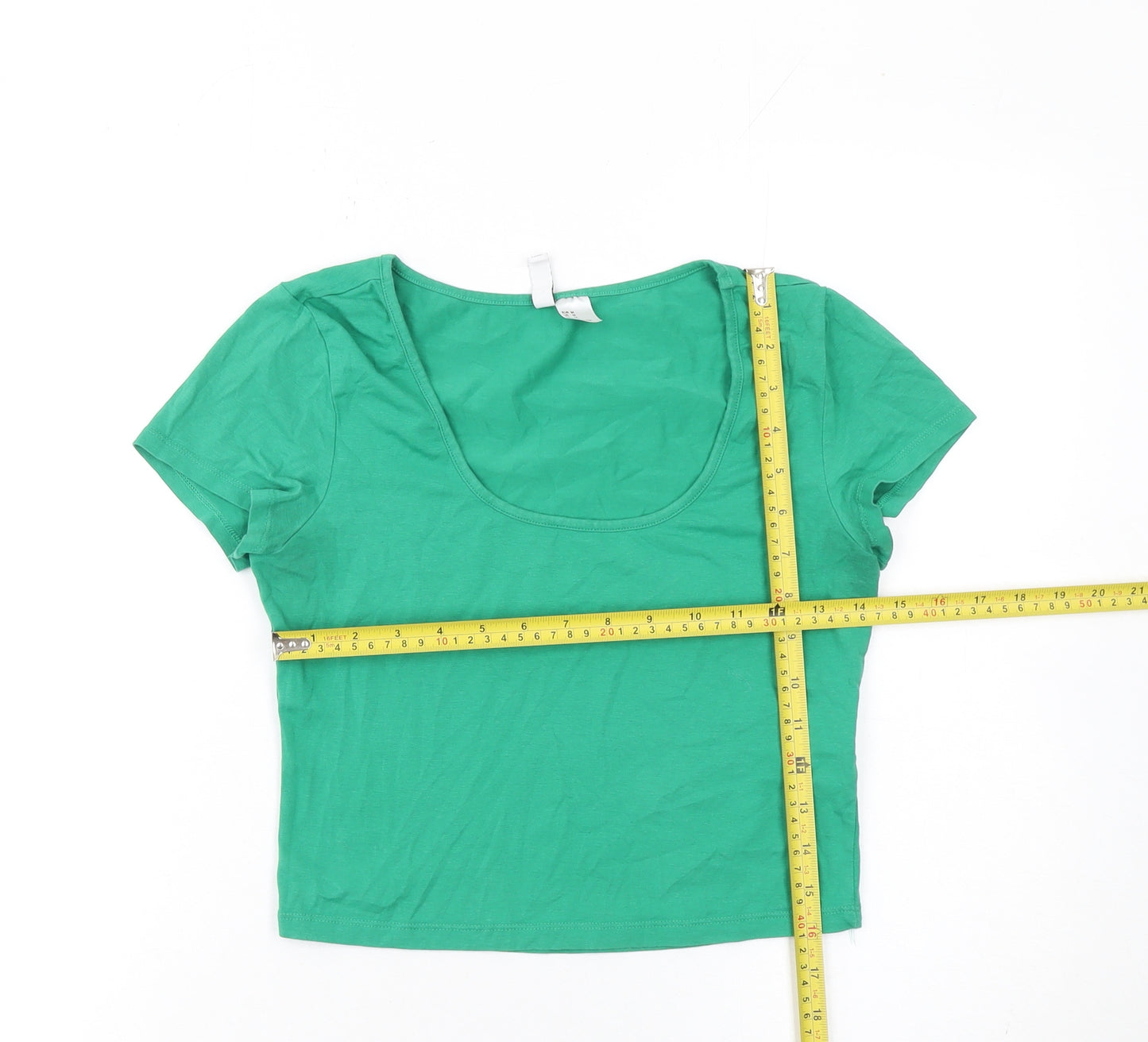 H&M Divided Women’s Green Cropped Slim Fit Scoop Neck T-Shirt Size 12
