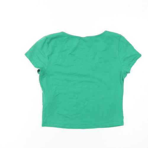 H&M Divided Women’s Green Cropped Slim Fit Scoop Neck T-Shirt Size 12