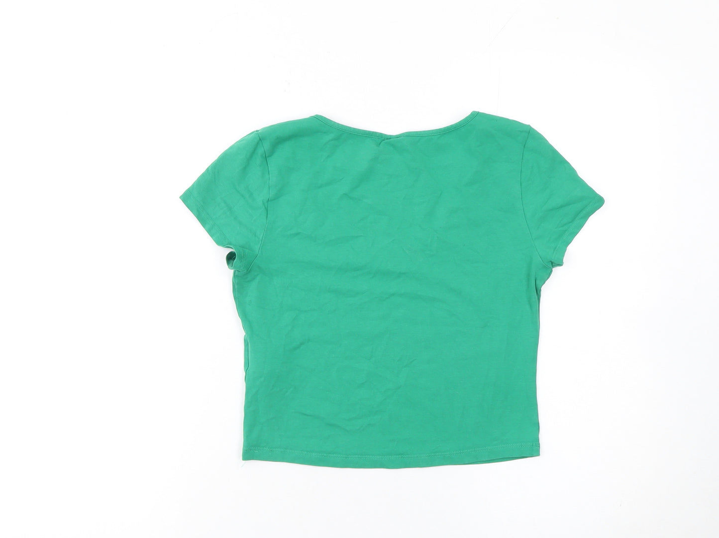 H&M Divided Women’s Green Cropped Slim Fit Scoop Neck T-Shirt Size 12