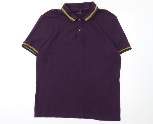 Marks and Spencer Men's Purple Cotton Polo Shirt L Regular Fit