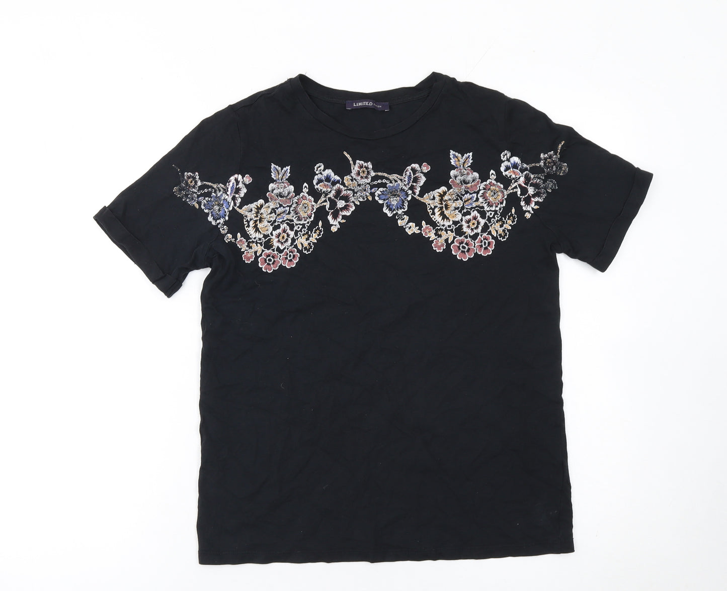 Marks and Spencer Women's Black Embroidered Floral T-Shirt Size 8