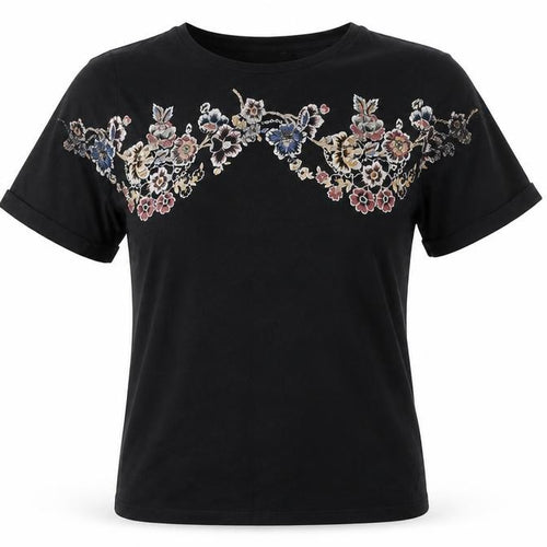 Marks and Spencer Women's Black Embroidered Floral T-Shirt Size 8