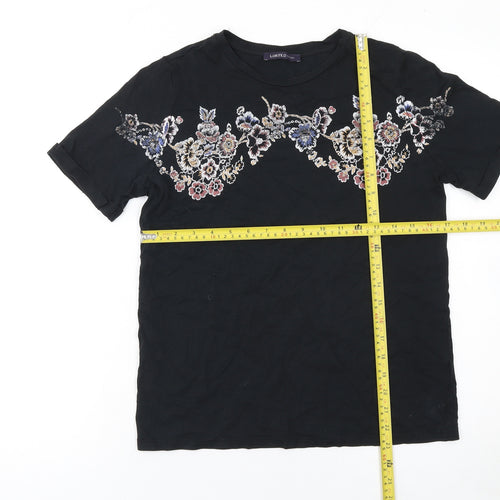 Marks and Spencer Women's Black Embroidered Floral T-Shirt Size 8