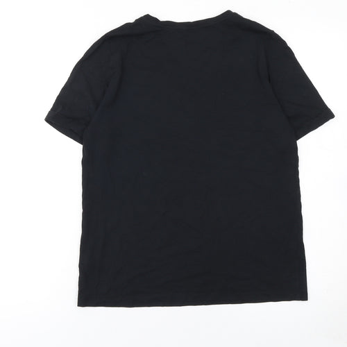 Marks and Spencer Women's Black Embroidered Floral T-Shirt Size 8