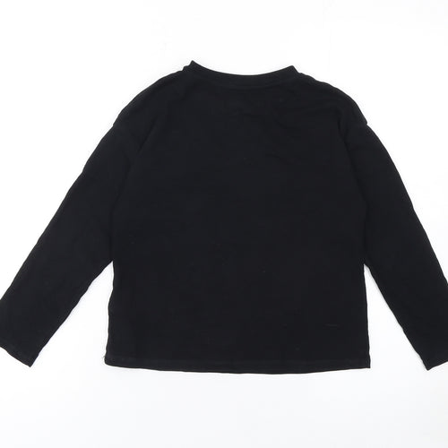 Marks and Spencer Girls Black Long Sleeve Graphic T-Shirt 8-9 Years Regular Fit