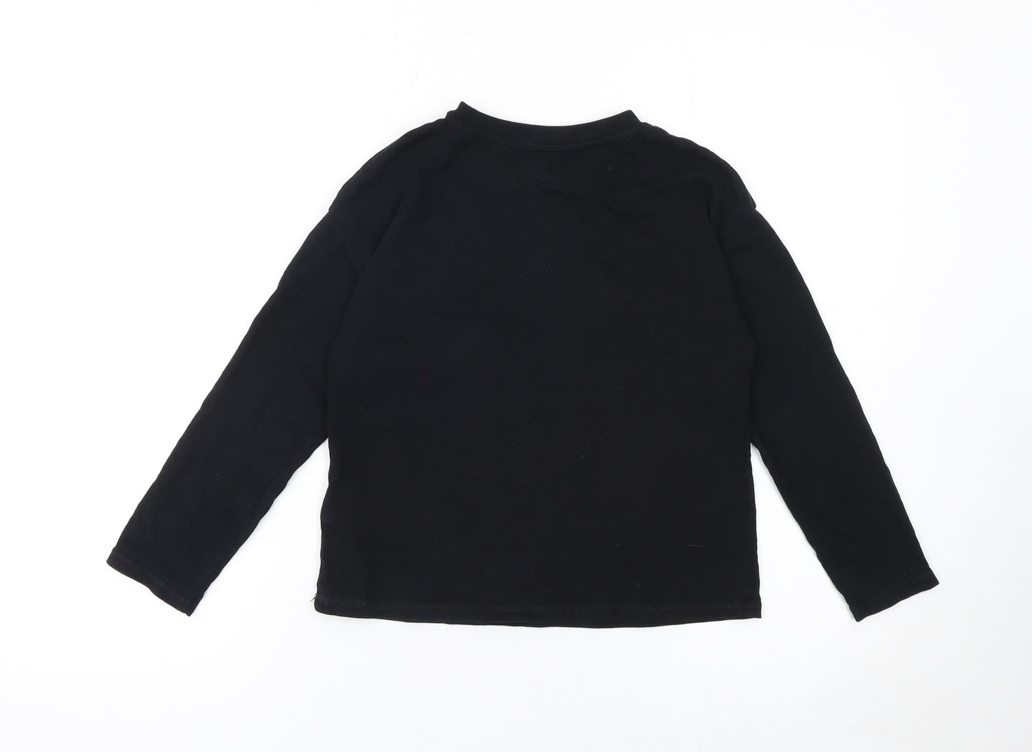 Marks and Spencer Girls Black Long Sleeve Graphic T-Shirt 8-9 Years Regular Fit