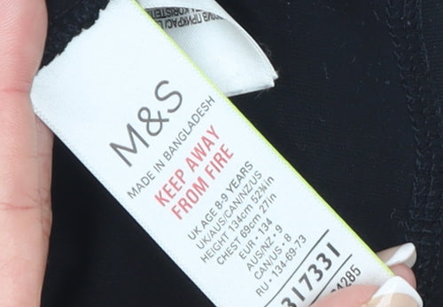 Marks and Spencer Girls Black Long Sleeve Graphic T-Shirt 8-9 Years Regular Fit