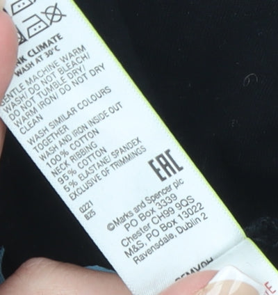 Marks and Spencer Girls Black Long Sleeve Graphic T-Shirt 8-9 Years Regular Fit