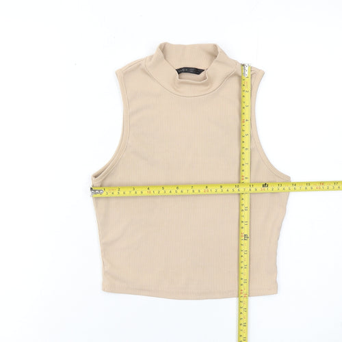 SHEIN Womens Beige Cropped Mock Neck Sleeveless Tank Top S