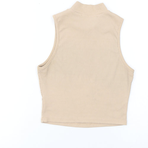 SHEIN Womens Beige Cropped Mock Neck Sleeveless Tank Top S