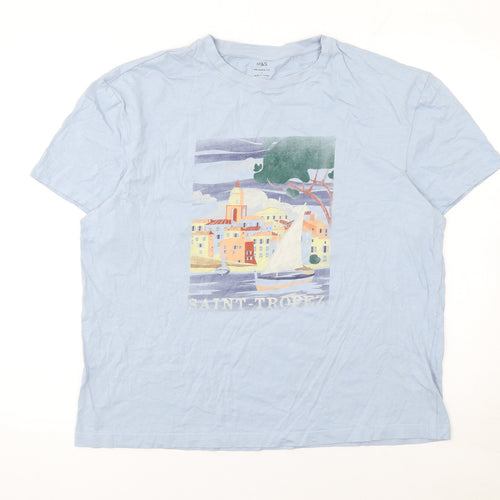 Marks and Spencer Men's Blue Saint-Tropez Graphic Relaxed Fit T-Shirt L