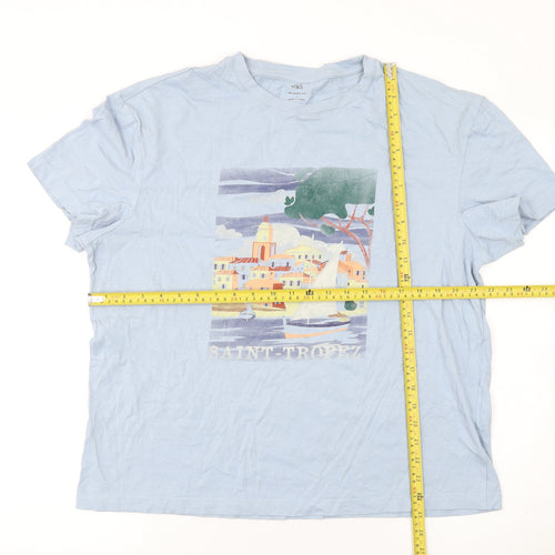 Marks and Spencer Men's Blue Saint-Tropez Graphic Relaxed Fit T-Shirt L