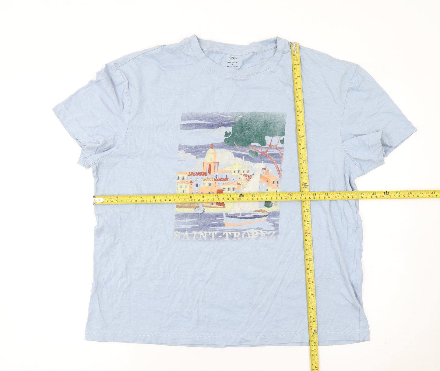 Marks and Spencer Men's Blue Saint-Tropez Graphic Relaxed Fit T-Shirt L