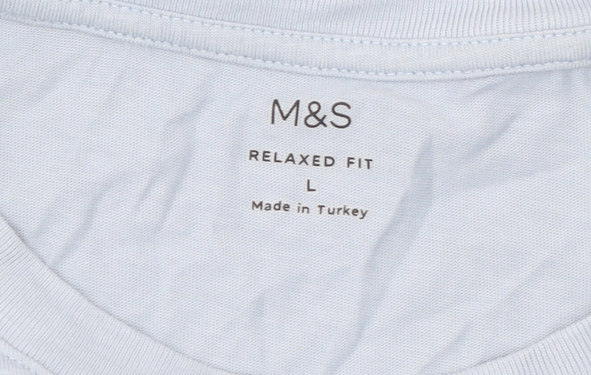 Marks and Spencer Men's Blue Saint-Tropez Graphic Relaxed Fit T-Shirt L