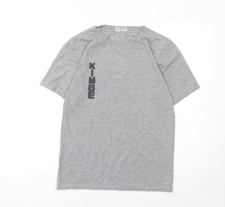 jin & juan Men's Grey Graphic Print Crew Neck T-Shirt Size L