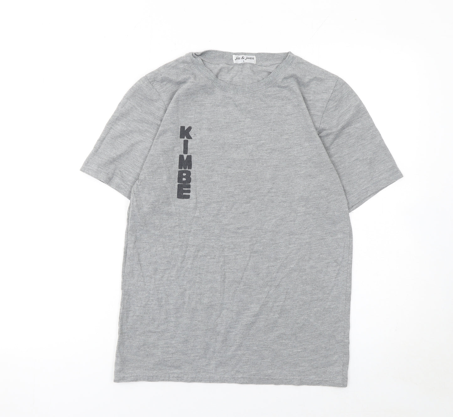 jin & juan Men's Grey Graphic Print Crew Neck T-Shirt Size L