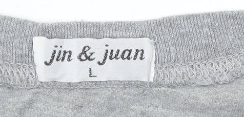 jin & juan Men's Grey Graphic Print Crew Neck T-Shirt Size L