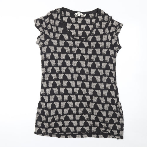 FatFace Women Black Elephant Print V-Neck Short Sleeve T-Shirt Size 8