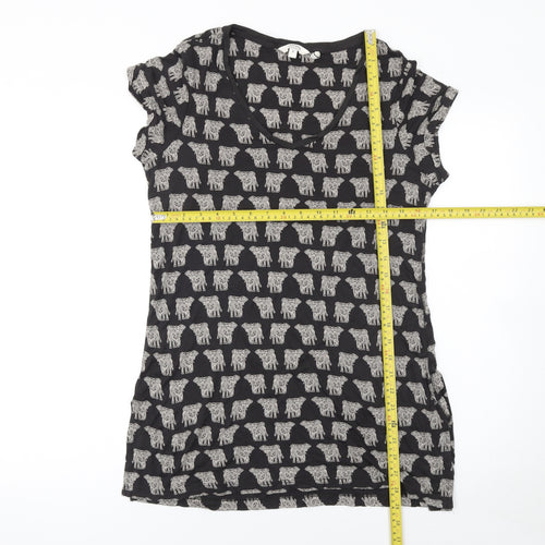 FatFace Women Black Elephant Print V-Neck Short Sleeve T-Shirt Size 8