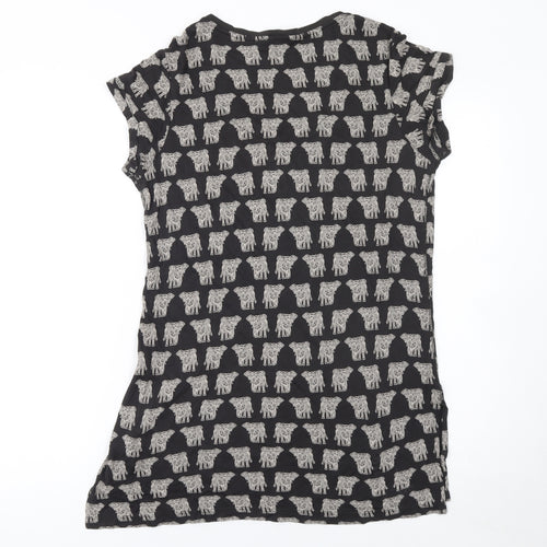 FatFace Women Black Elephant Print V-Neck Short Sleeve T-Shirt Size 8