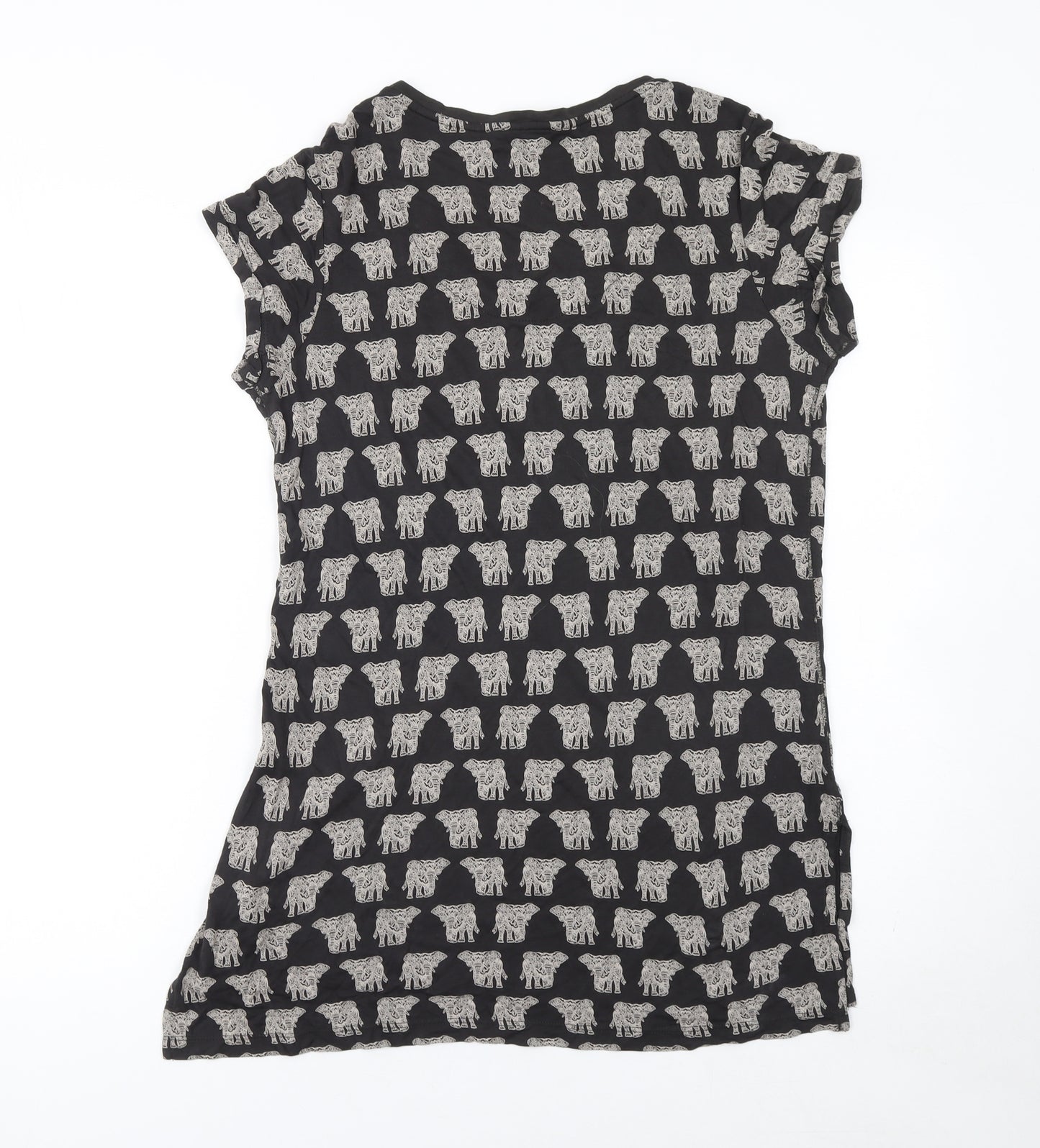FatFace Women Black Elephant Print V-Neck Short Sleeve T-Shirt Size 8