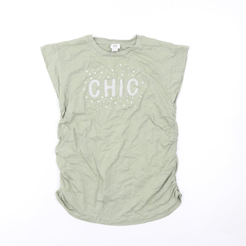 River Island Girls Green Chic Glitter Graphic Cotton T-Shirt 11-12 Years