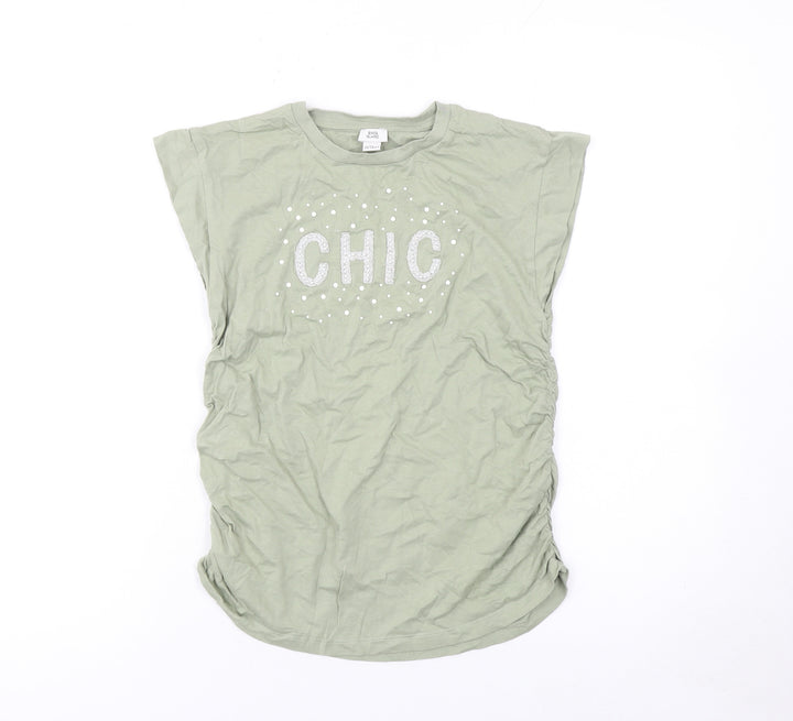River Island Girls Green Chic Glitter Graphic Cotton T-Shirt 11-12 Years
