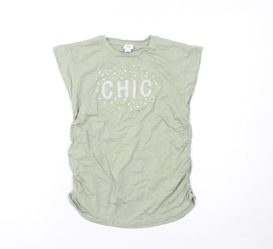 River Island Girls Green Chic Glitter Graphic Cotton T-Shirt 11-12 Years