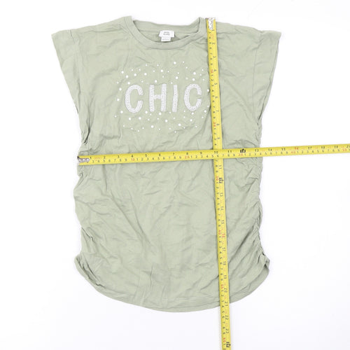 River Island Girls Green Chic Glitter Graphic Cotton T-Shirt 11-12 Years