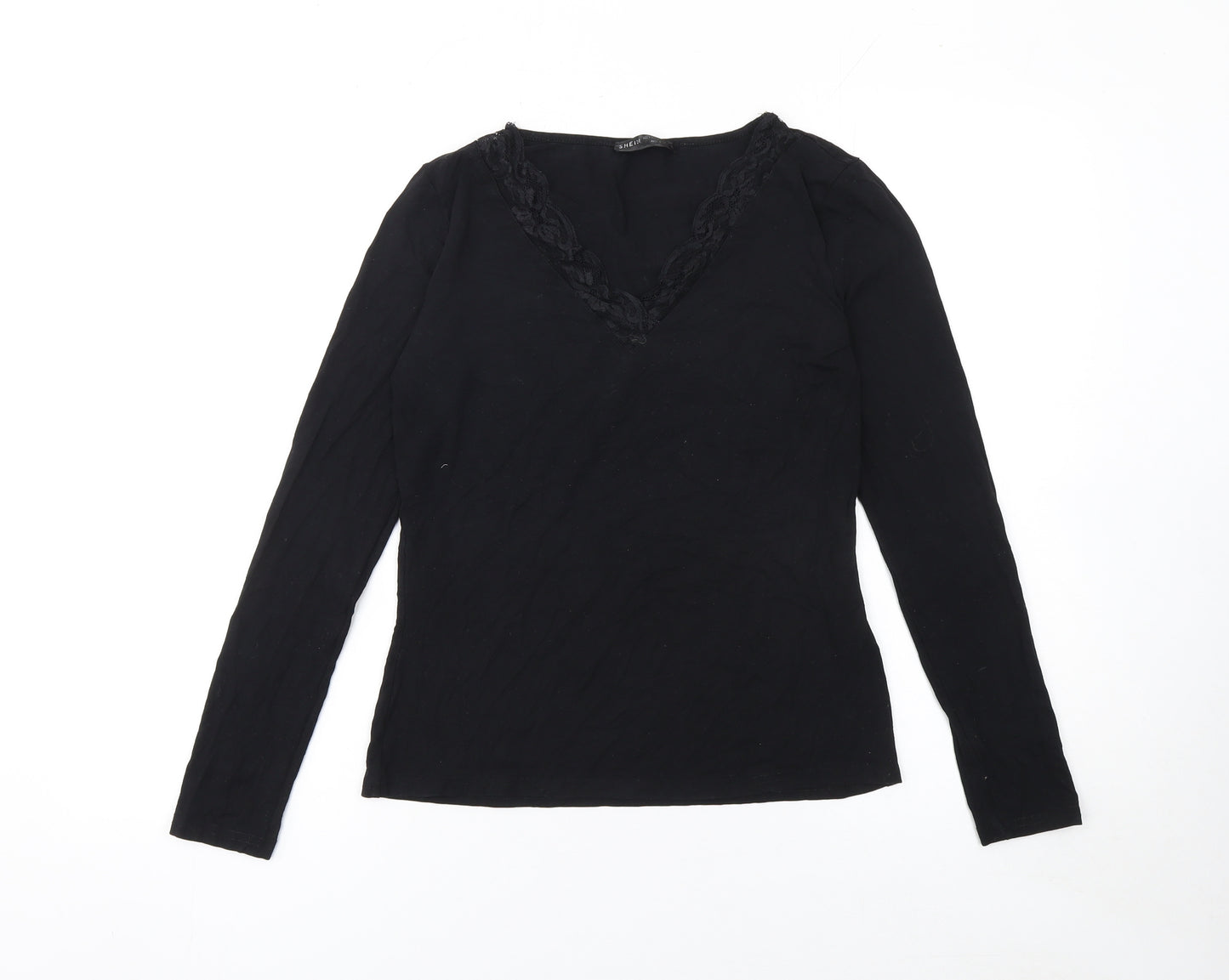 SHEIN Women’s Black Lace V-Neck Long Sleeve Blouse Size L
