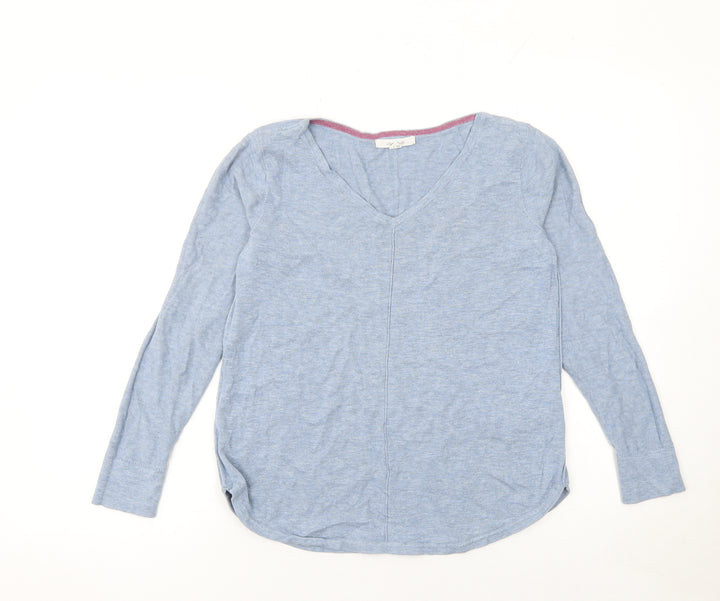 White Stuff Women Blue V-Neck Long Sleeve Cotton Jumper Size 8