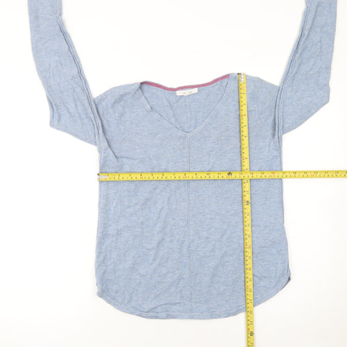 White Stuff Women Blue V-Neck Long Sleeve Cotton Jumper Size 8
