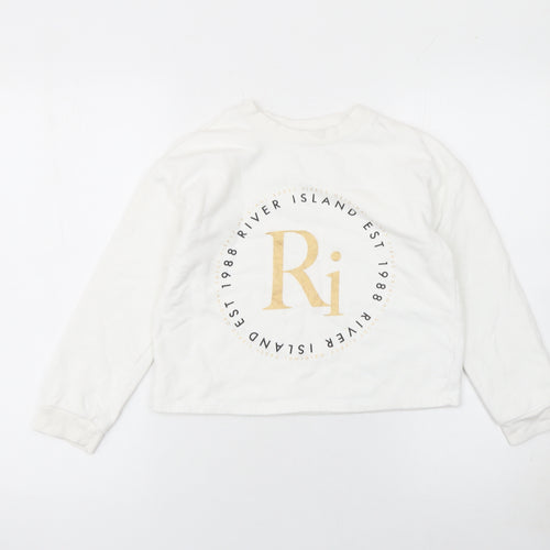 River Island Girls White Gold Logo Sweatshirt 9-10 Years Cotton Blend