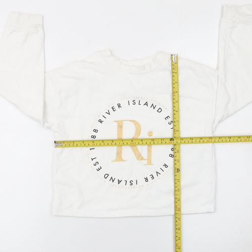 River Island Girls White Gold Logo Sweatshirt 9-10 Years Cotton Blend
