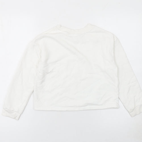 River Island Girls White Gold Logo Sweatshirt 9-10 Years Cotton Blend