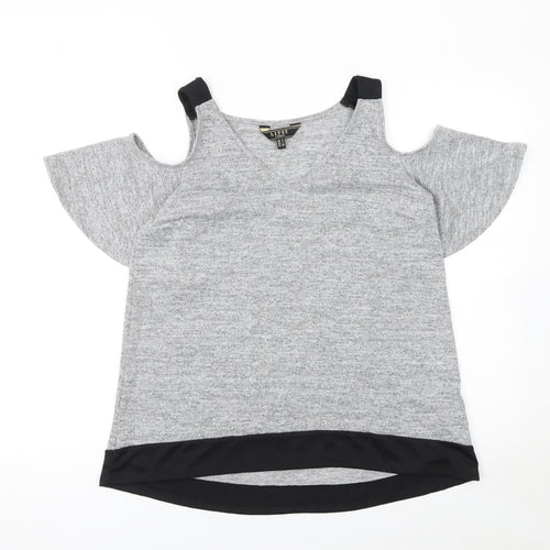 Lipsy Women’s Grey V-Neck Cold Shoulder Short Sleeve Top Size 8