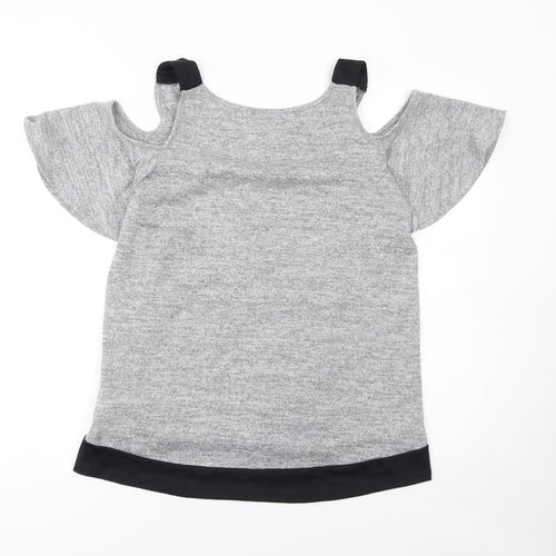 Lipsy Women’s Grey V-Neck Cold Shoulder Short Sleeve Top Size 8