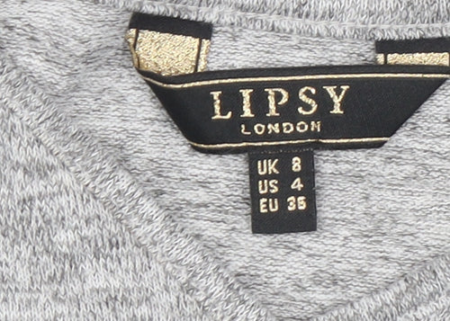 Lipsy Women’s Grey V-Neck Cold Shoulder Short Sleeve Top Size 8