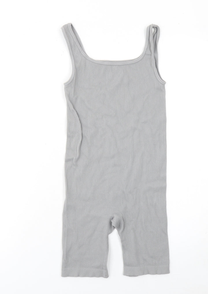 Matalan Girls Grey Ribbed Bodysuit One-Piece Large Sleeveless Stretch Fit