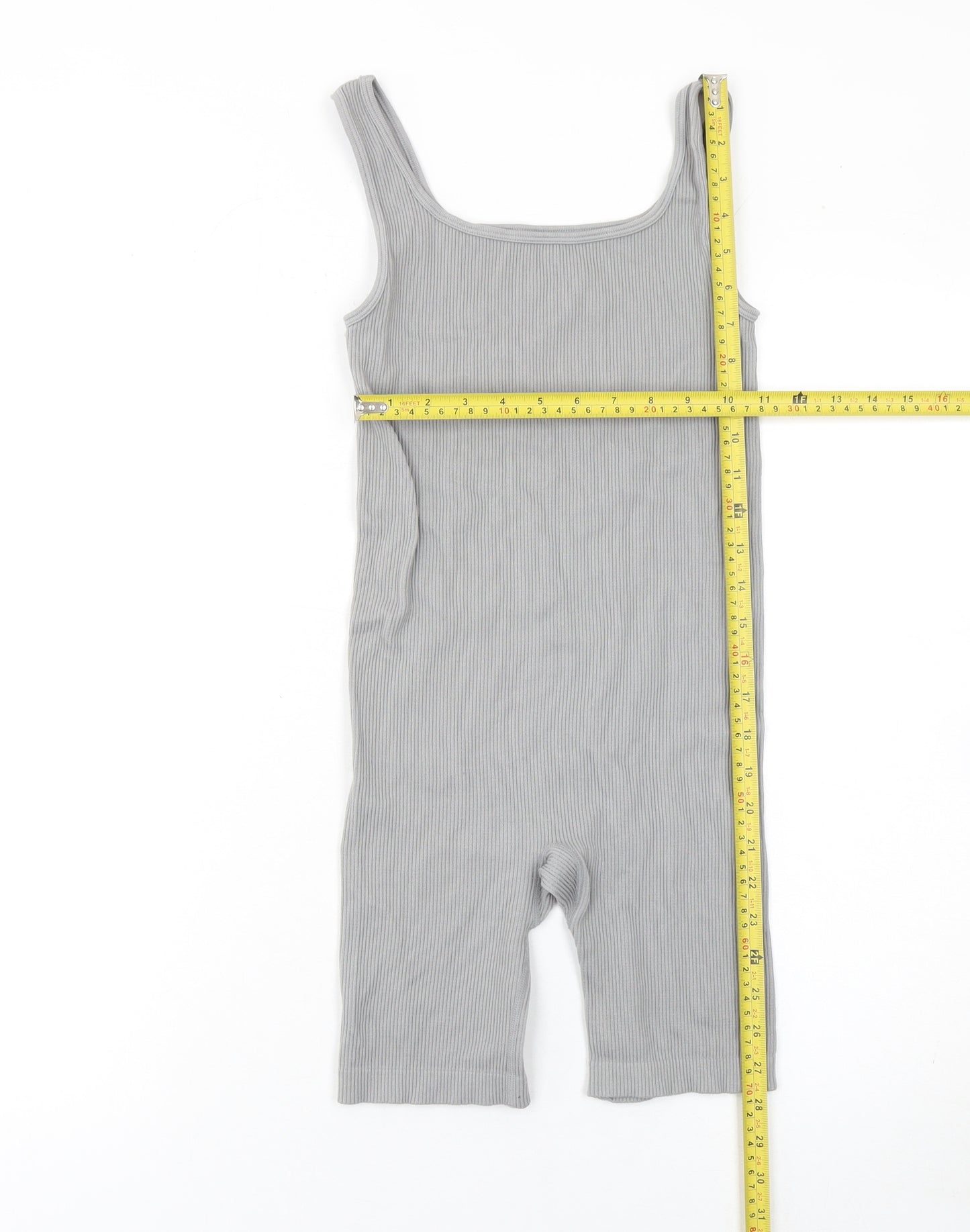 Matalan Girls Grey Ribbed Bodysuit One-Piece Large Sleeveless Stretch Fit