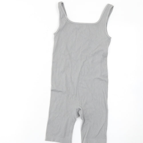 Matalan Girls Grey Ribbed Bodysuit One-Piece Large Sleeveless Stretch Fit