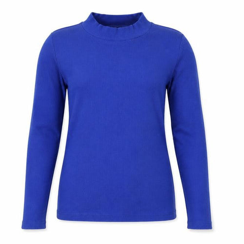 Monki Women Blue Mock Neck Long Sleeve Jersey Cotton Top M
