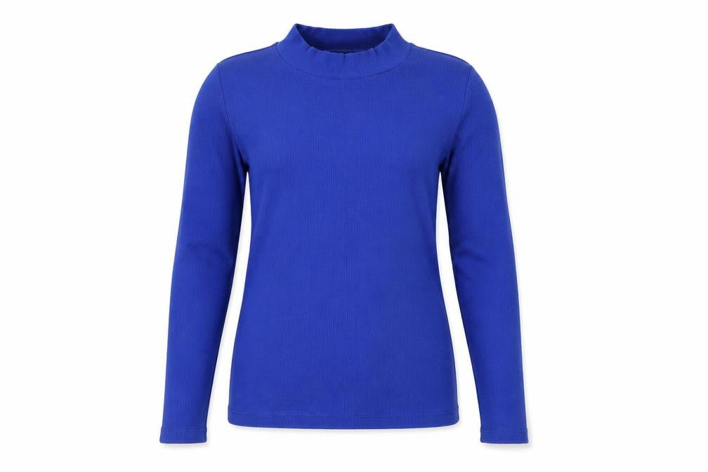 Monki Women Blue Mock Neck Long Sleeve Jersey Cotton Top M