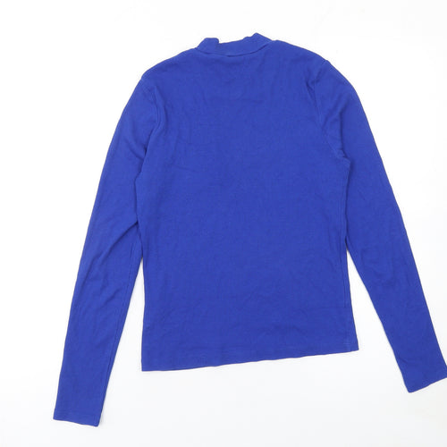 Monki Women Blue Mock Neck Long Sleeve Jersey Cotton Top M