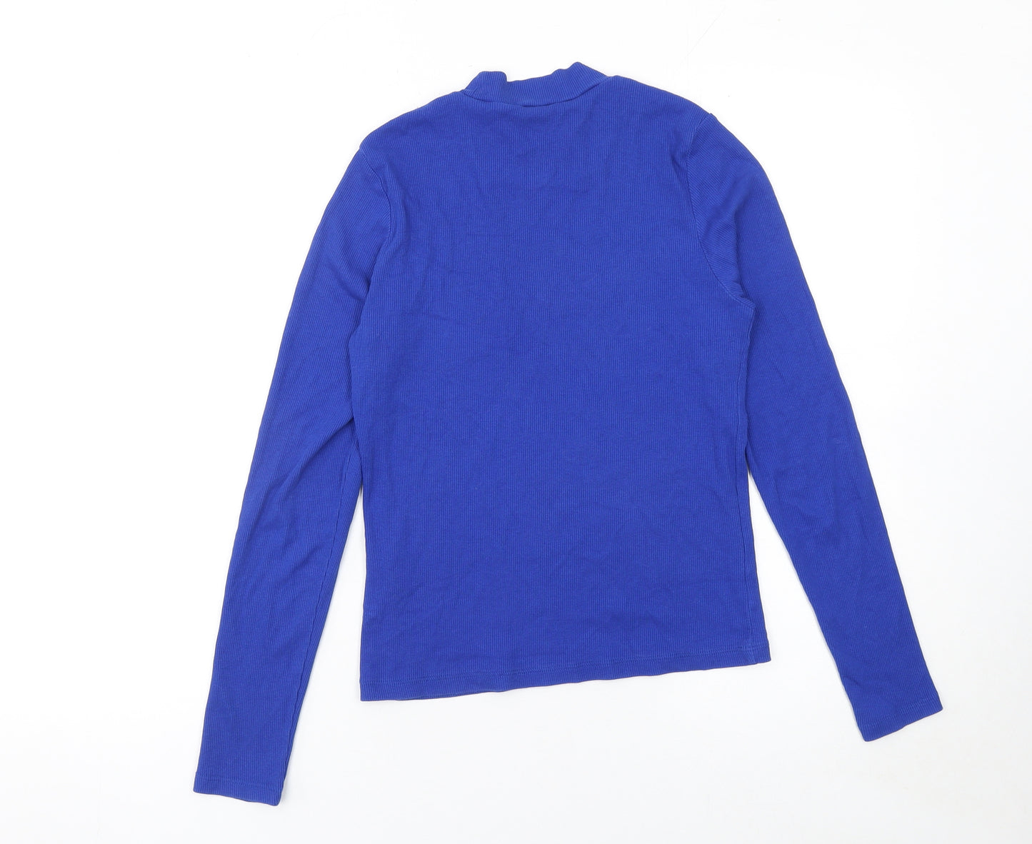 Monki Women Blue Mock Neck Long Sleeve Jersey Cotton Top M