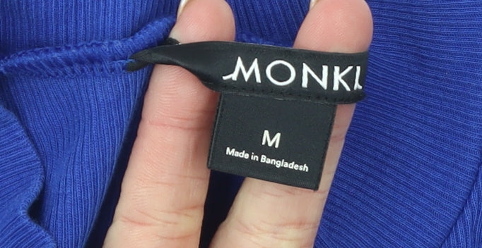 Monki Women Blue Mock Neck Long Sleeve Jersey Cotton Top M