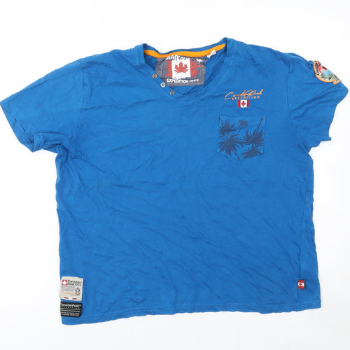 Canadian Peak Men Blue S V-Neck Graphic Outdoor Cotton T-Shirt