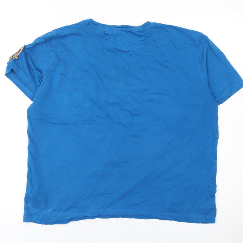 Canadian Peak Men Blue S V-Neck Graphic Outdoor Cotton T-Shirt